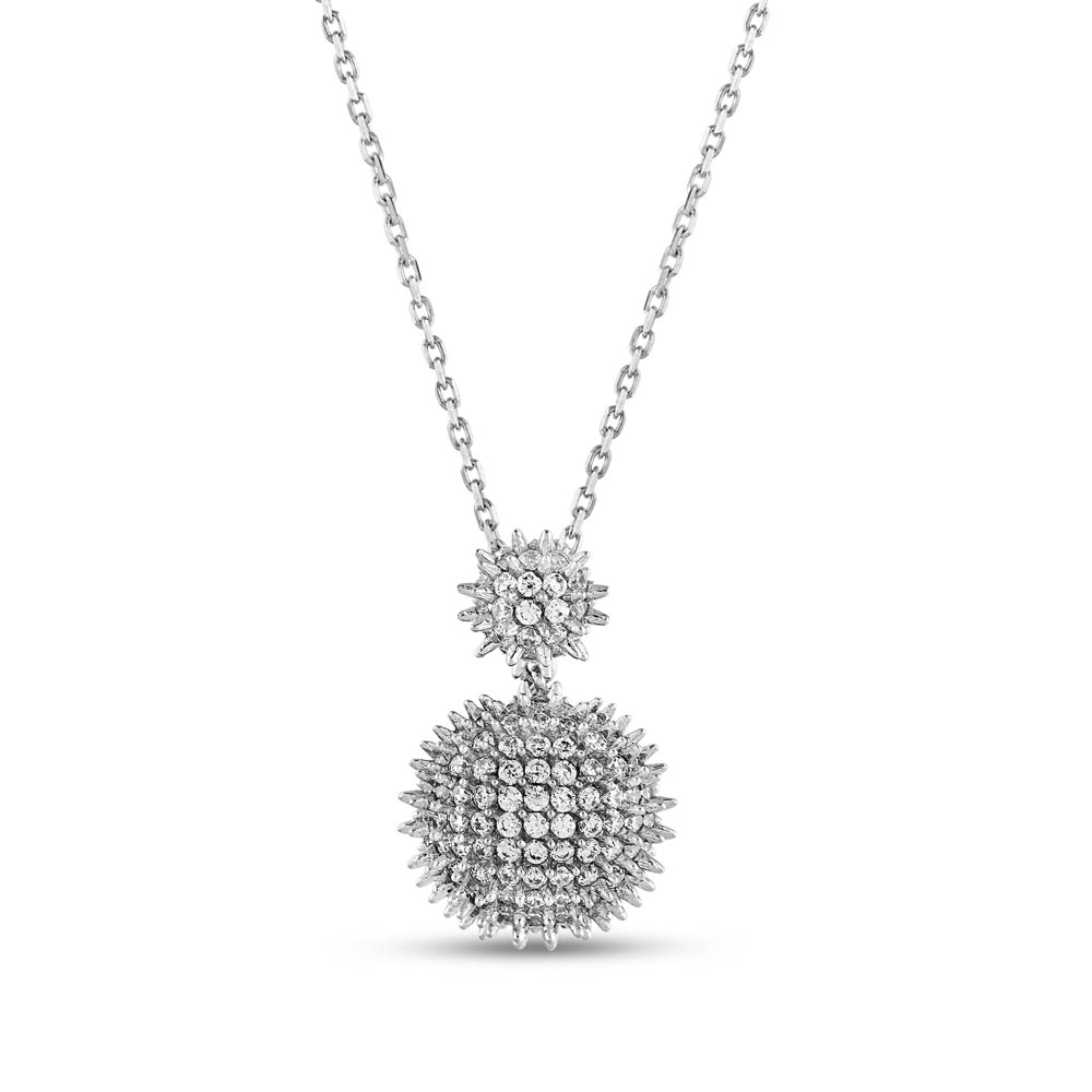 Hedgehog Beyaz Yarım Top - Altı Düz Gümüş Kolye