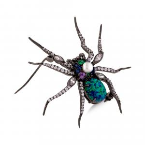 Spider Model-4 Opalit Taşlı Siyah Rodyumlu Kolye & Broş