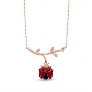 Ladybee Kırmızı Uğurböceği Tasarımlı Gümüş Kolye