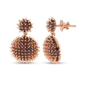 Hedgehog Kahverengi Yarım Top-Altı Düz Rose Altın Renkli Gümüş Küpe