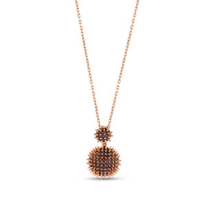 Hedgehog Kahverengi Yarım Top-Altı Düz Rose Altın Renkli Gümüş Kolye