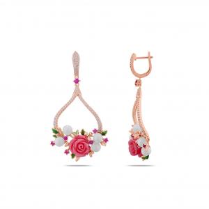 Rosered Tomurcuklu Gül Tasarımlı Rose Altın Renkli Gümüş Küpe