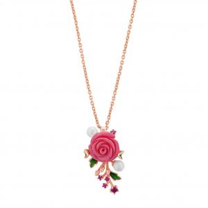 Rosered Tomurcuklu Gül Tasarımlı Rose Altın Renkli Gümüş Kolye